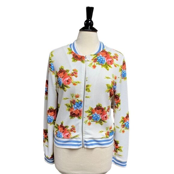 Love Tree Jackets & Blazers - Love Tree Blue Floral Full-Zip Jacket Size Large  NWOT